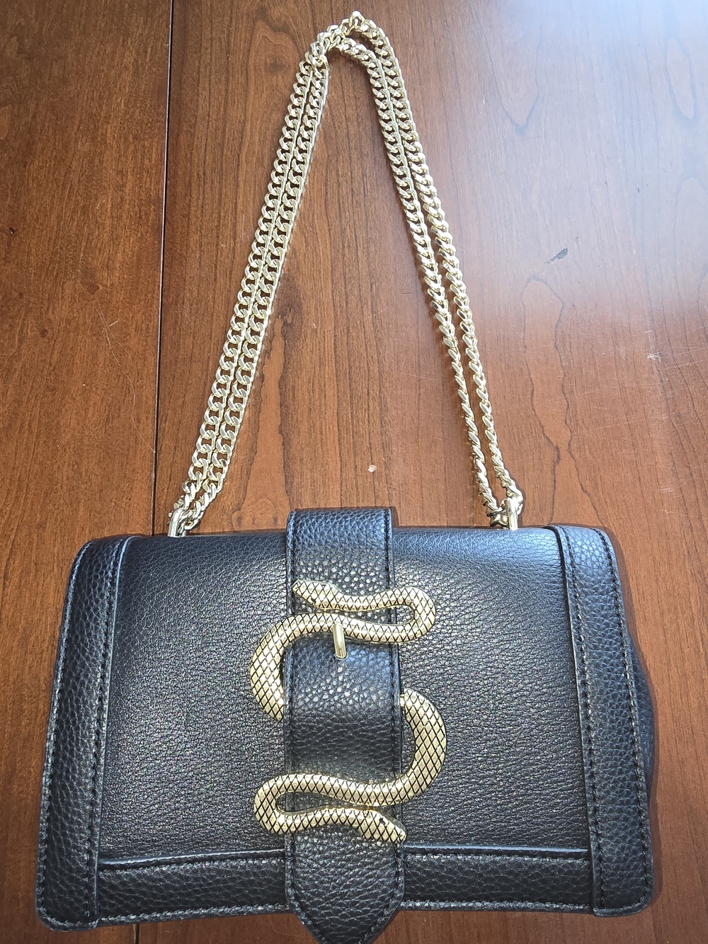 Express Black Leather Chain Shoulder Bag with Gold Snake 🐍Accent, Like New
